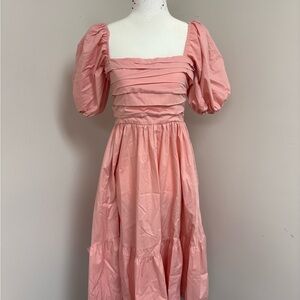 Abercrombie & Fitch Pink Puff-Sleeve Square-Neck Midi Dress